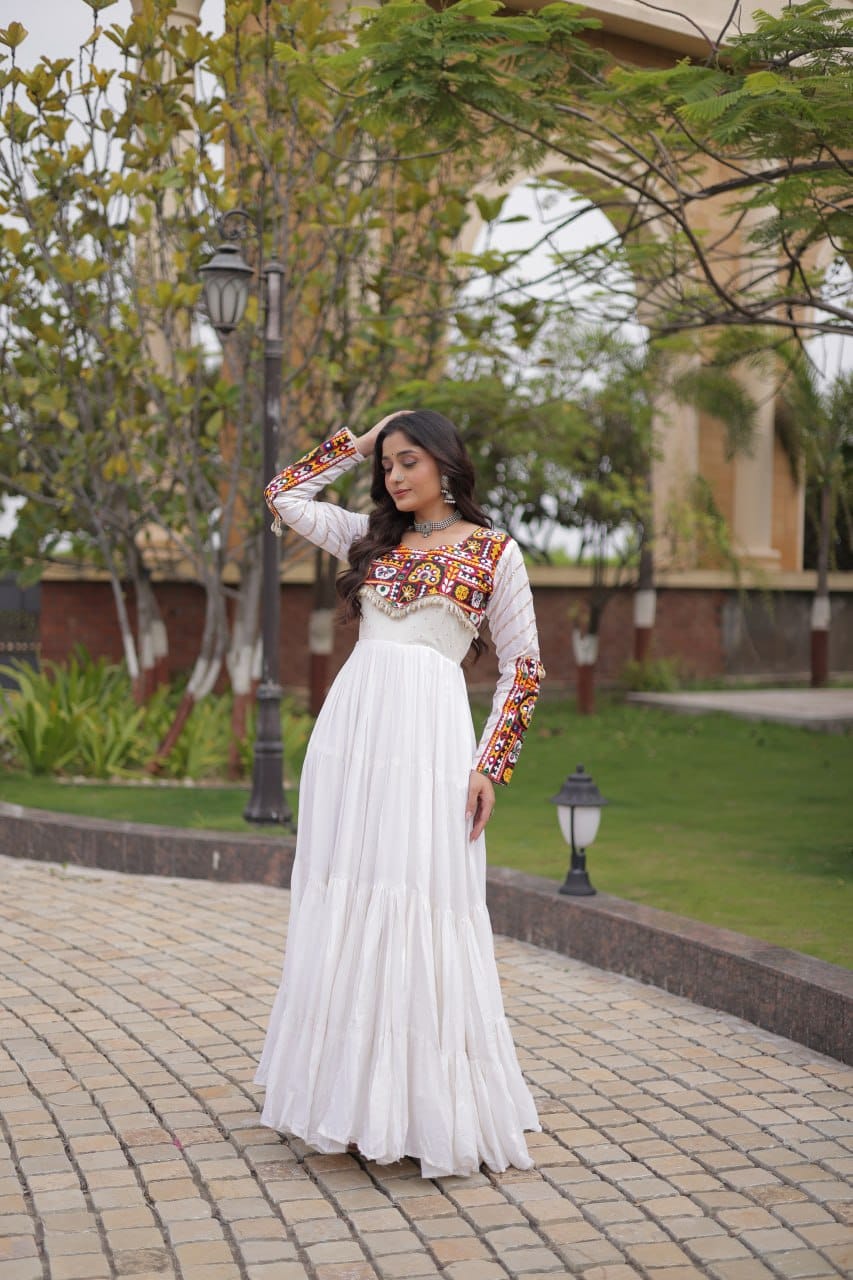 SM Rayon Navratri Gown with Mukaish & Gamthi Embroidery