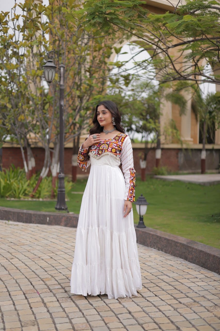SM Rayon Navratri Gown with Mukaish & Gamthi Embroidery