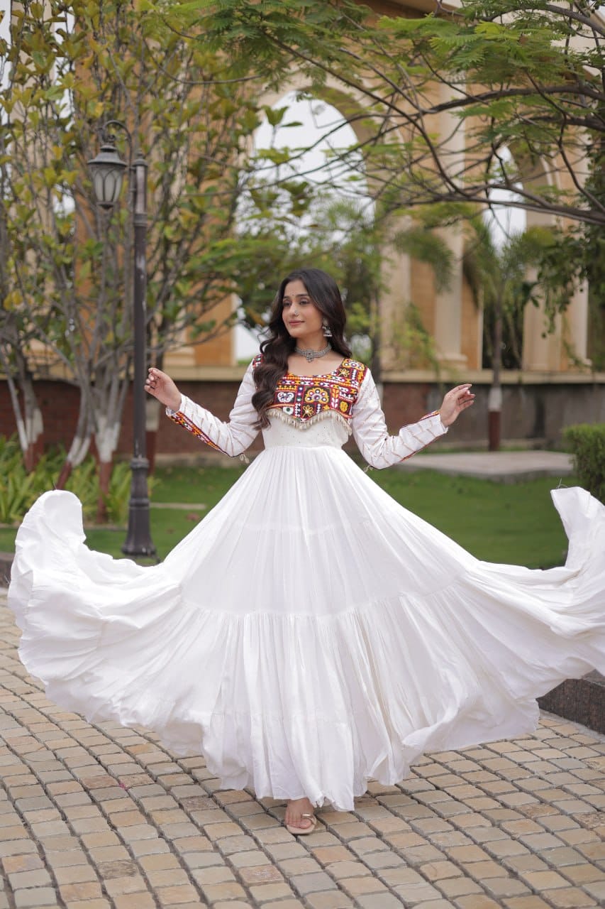 SM Rayon Navratri Gown with Mukaish & Gamthi Embroidery