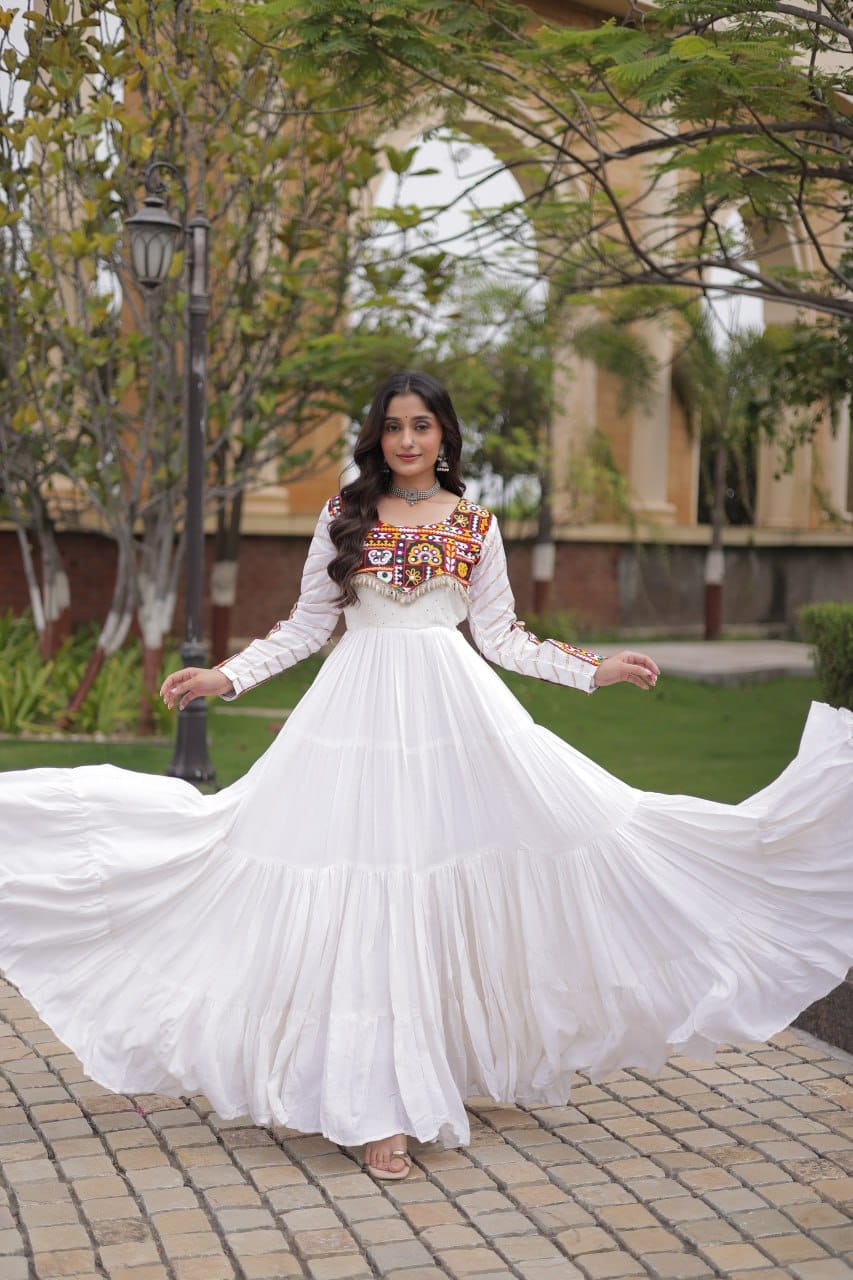 SM Rayon Navratri Gown with Mukaish & Gamthi Embroidery
