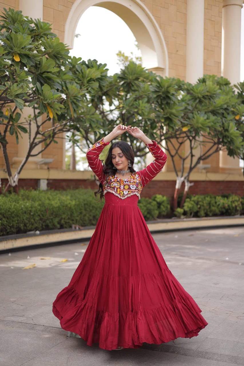 SM Rayon Navratri Gown with Mukaish & Gamthi Embroidery