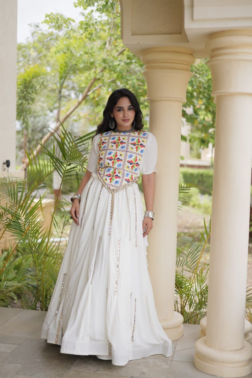SM Rayon Mirror Work Lehenga with Embroidered Blouse