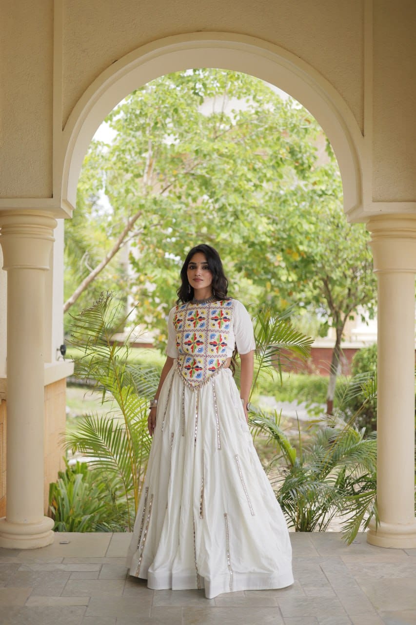 SM Rayon Mirror Work Lehenga with Embroidered Blouse