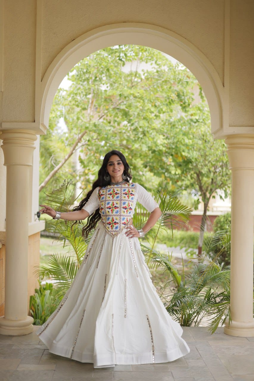 SM Rayon Mirror Work Lehenga with Embroidered Blouse