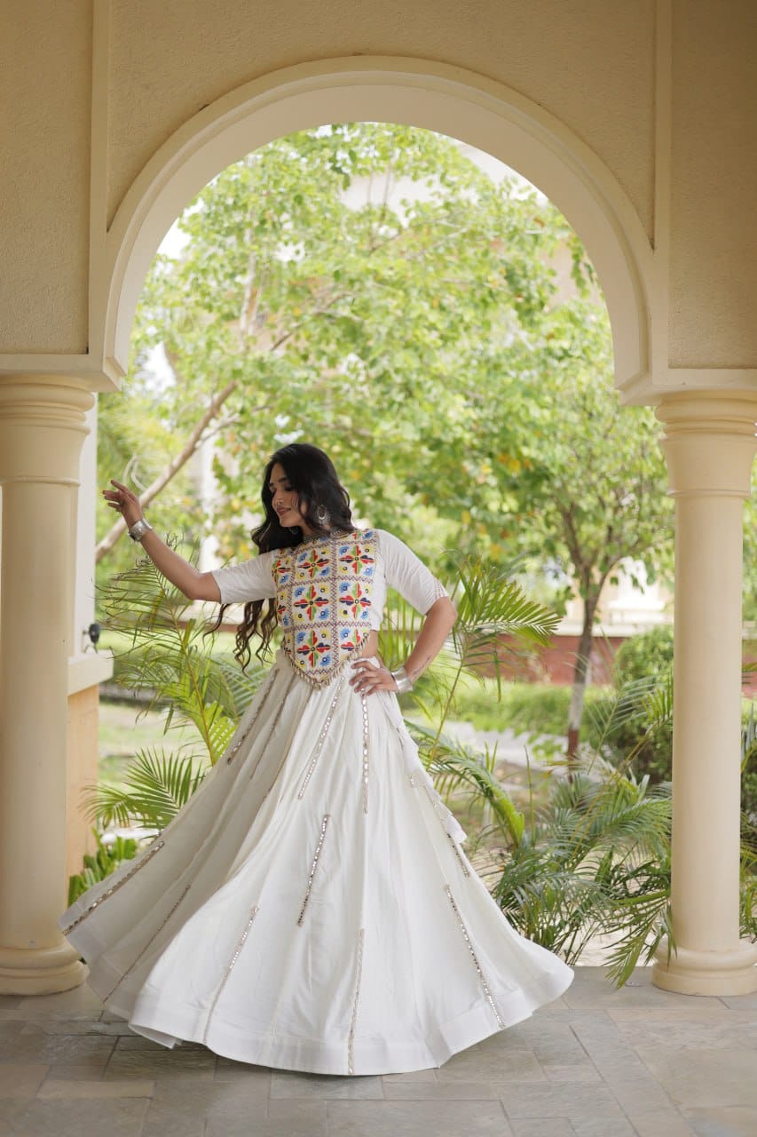 SM Rayon Mirror Work Lehenga with Embroidered Blouse