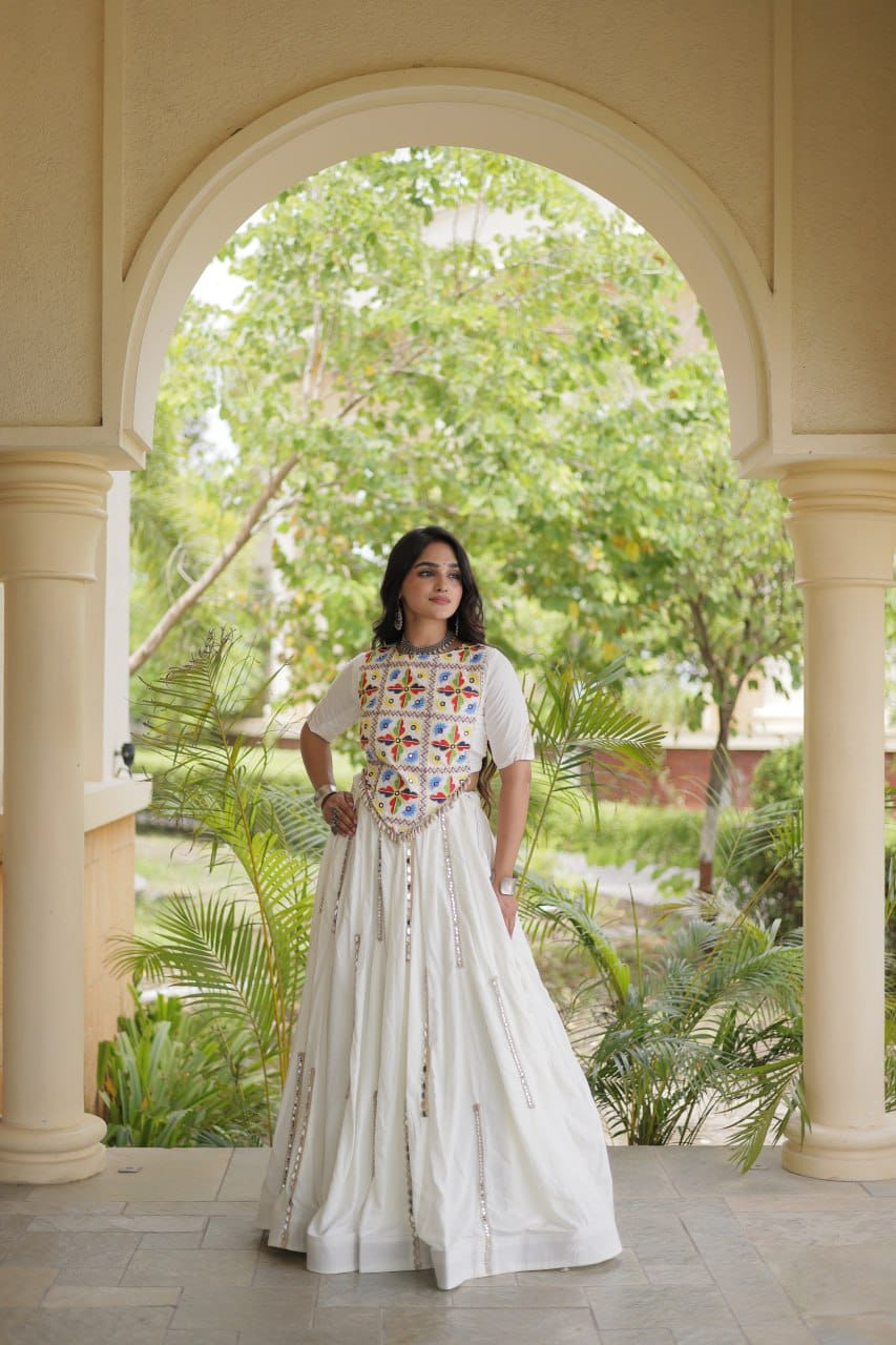 SM Rayon Mirror Work Lehenga with Embroidered Blouse