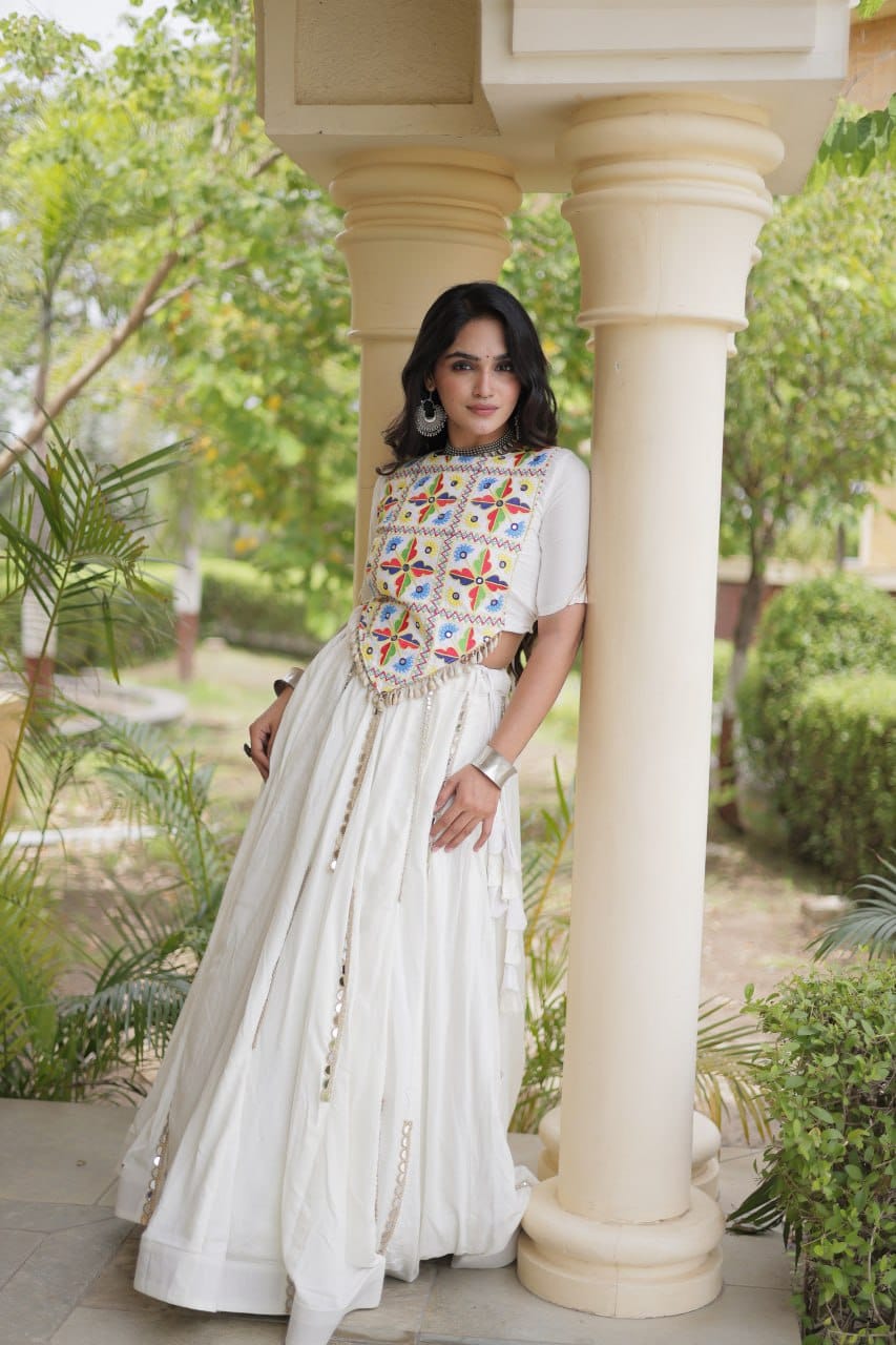 SM Rayon Mirror Work Lehenga with Embroidered Blouse