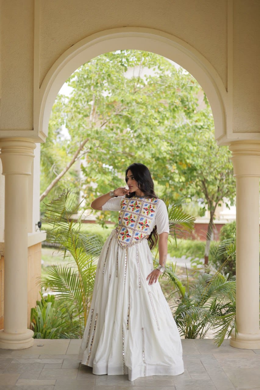 SM Rayon Mirror Work Lehenga with Embroidered Blouse