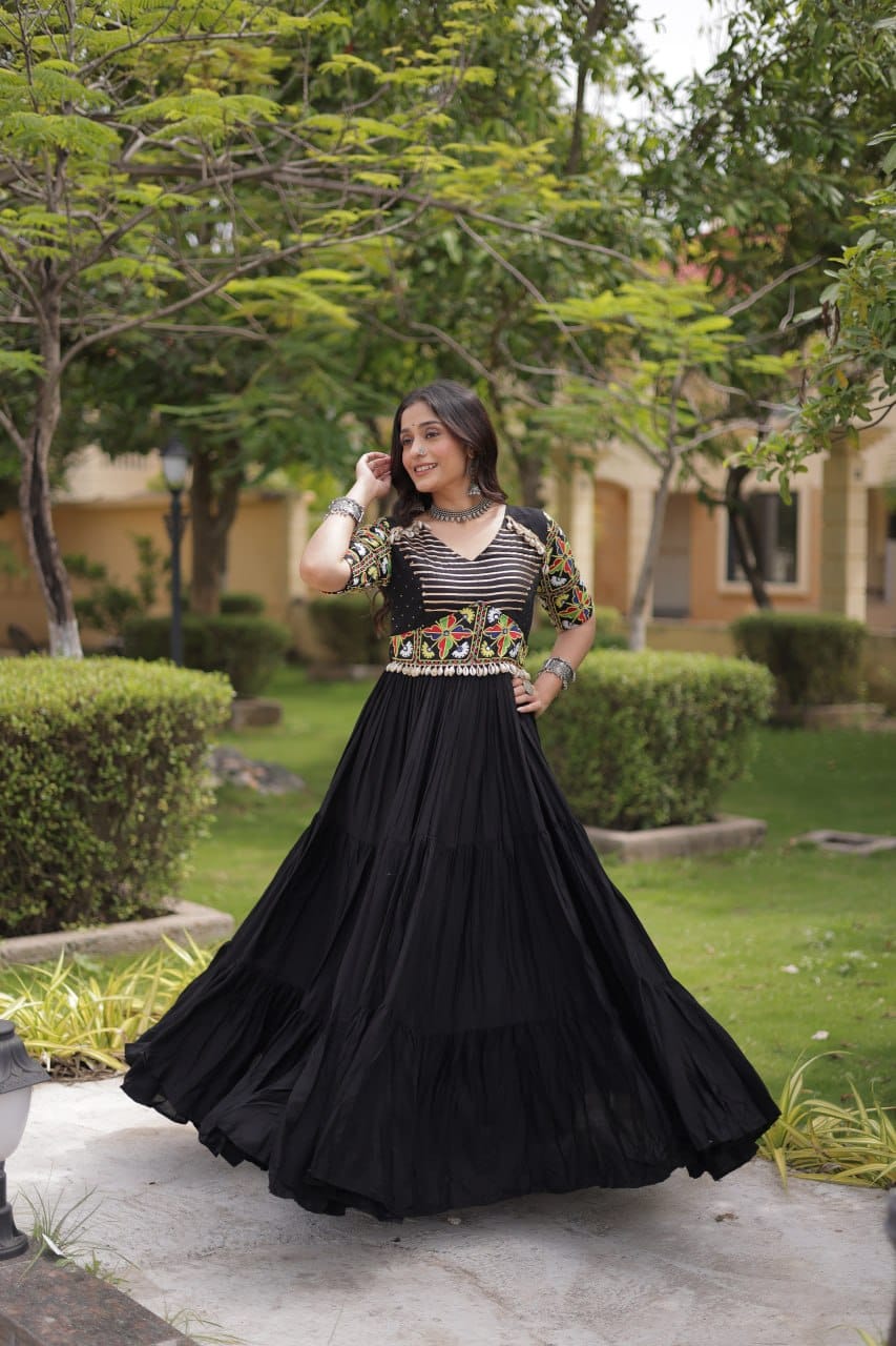 SM Rayon Kutchi Gamthi Embroidered Navratri Gown