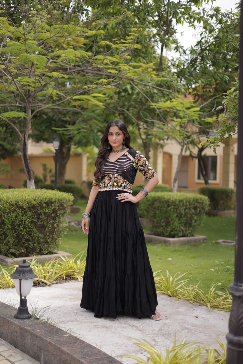 SM Rayon Kutchi Gamthi Embroidered Navratri Gown