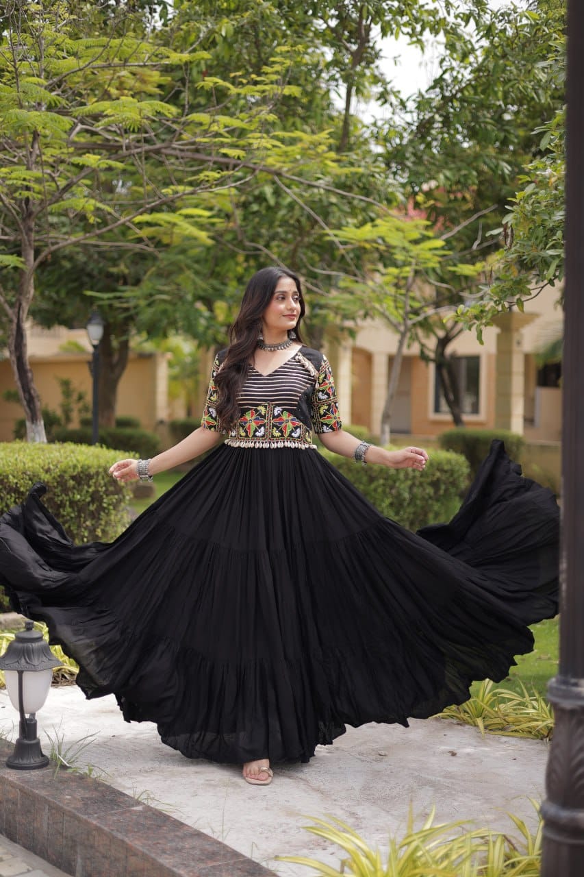 SM Rayon Kutchi Gamthi Embroidered Navratri Gown