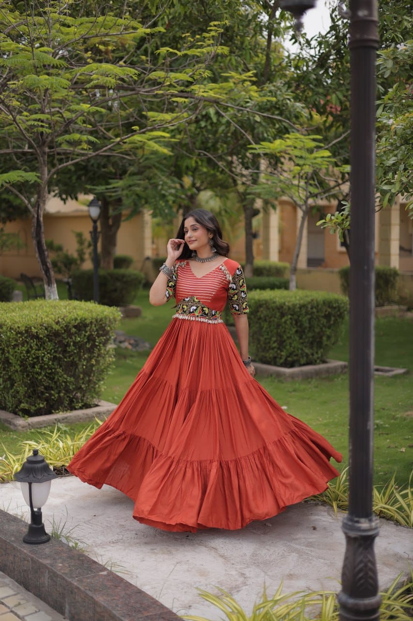 SM Rayon Kutchi Gamthi Embroidered Navratri Gown
