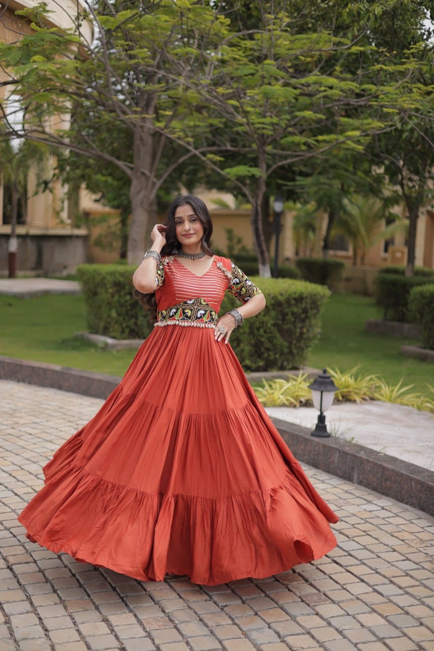 SM Rayon Kutchi Gamthi Embroidered Navratri Gown