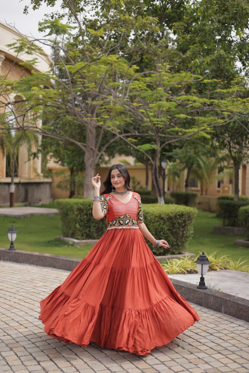 SM Rayon Kutchi Gamthi Embroidered Navratri Gown