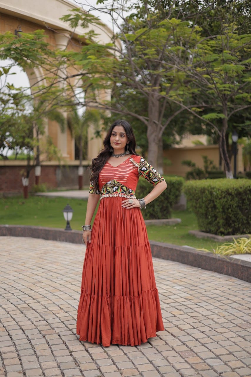 SM Rayon Kutchi Gamthi Embroidered Navratri Gown