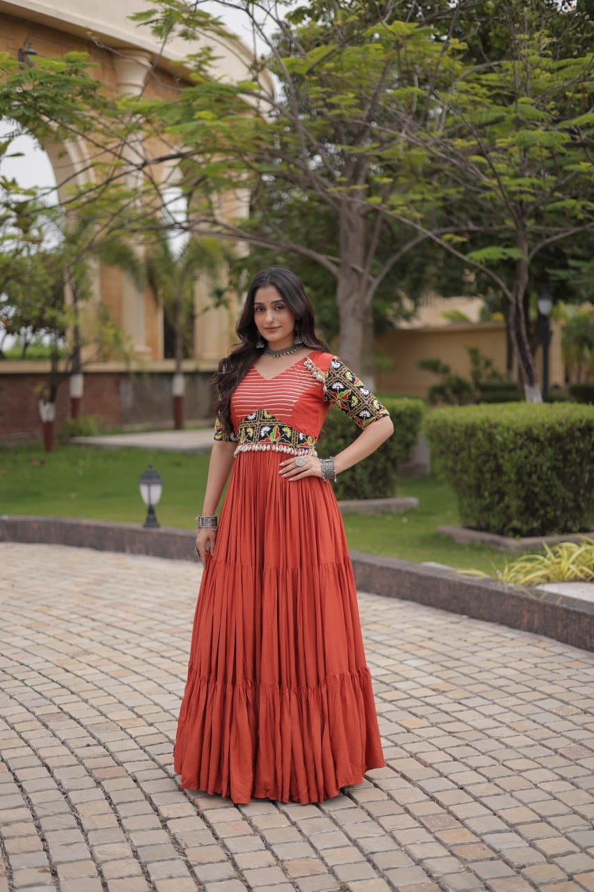 SM Rayon Kutchi Gamthi Embroidered Navratri Gown