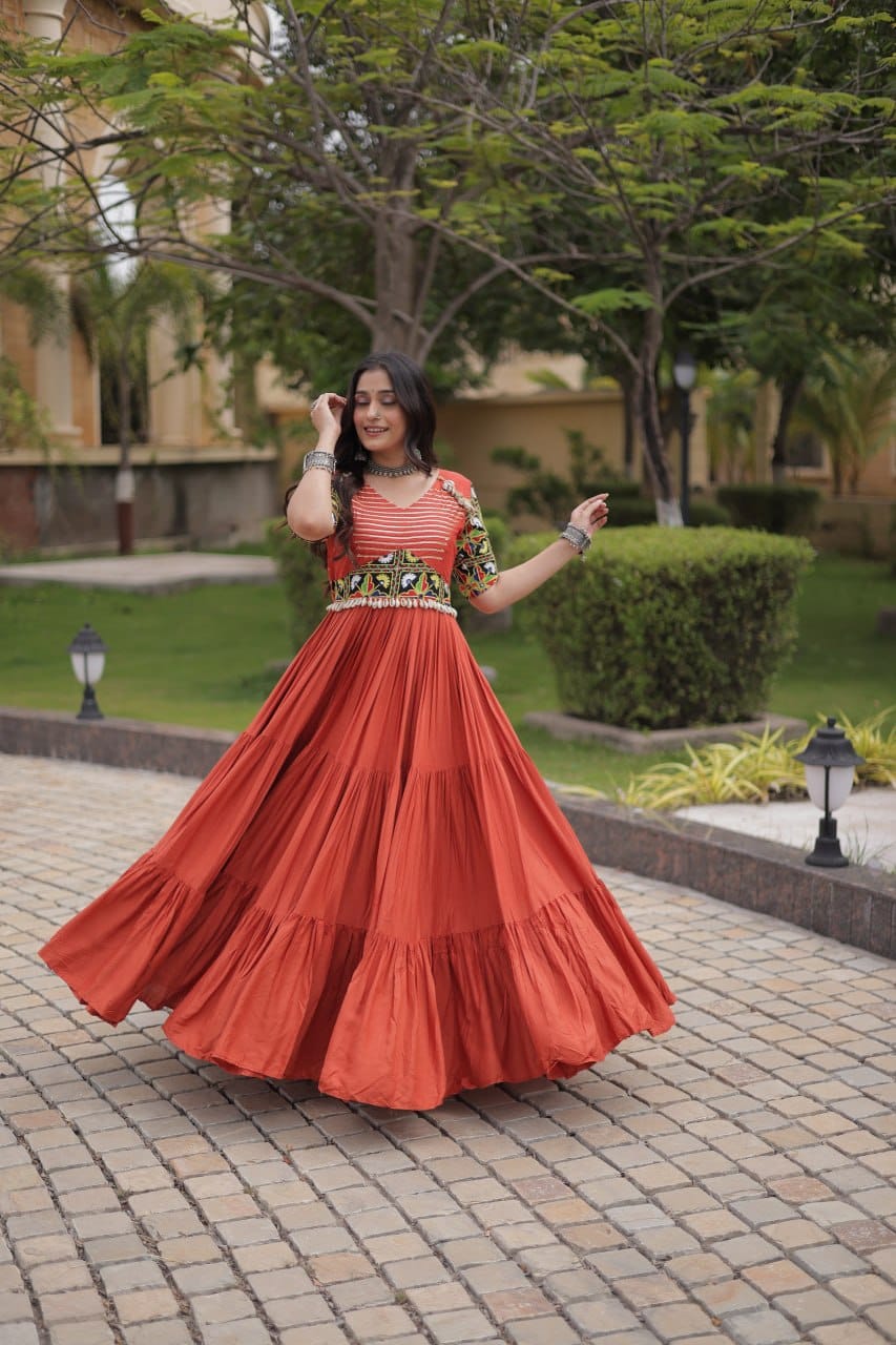 SM Rayon Kutchi Gamthi Embroidered Navratri Gown