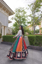 SM Cotton Printed Lehenga with Real Mirror Lace & Kutchi Gamthi Blouse