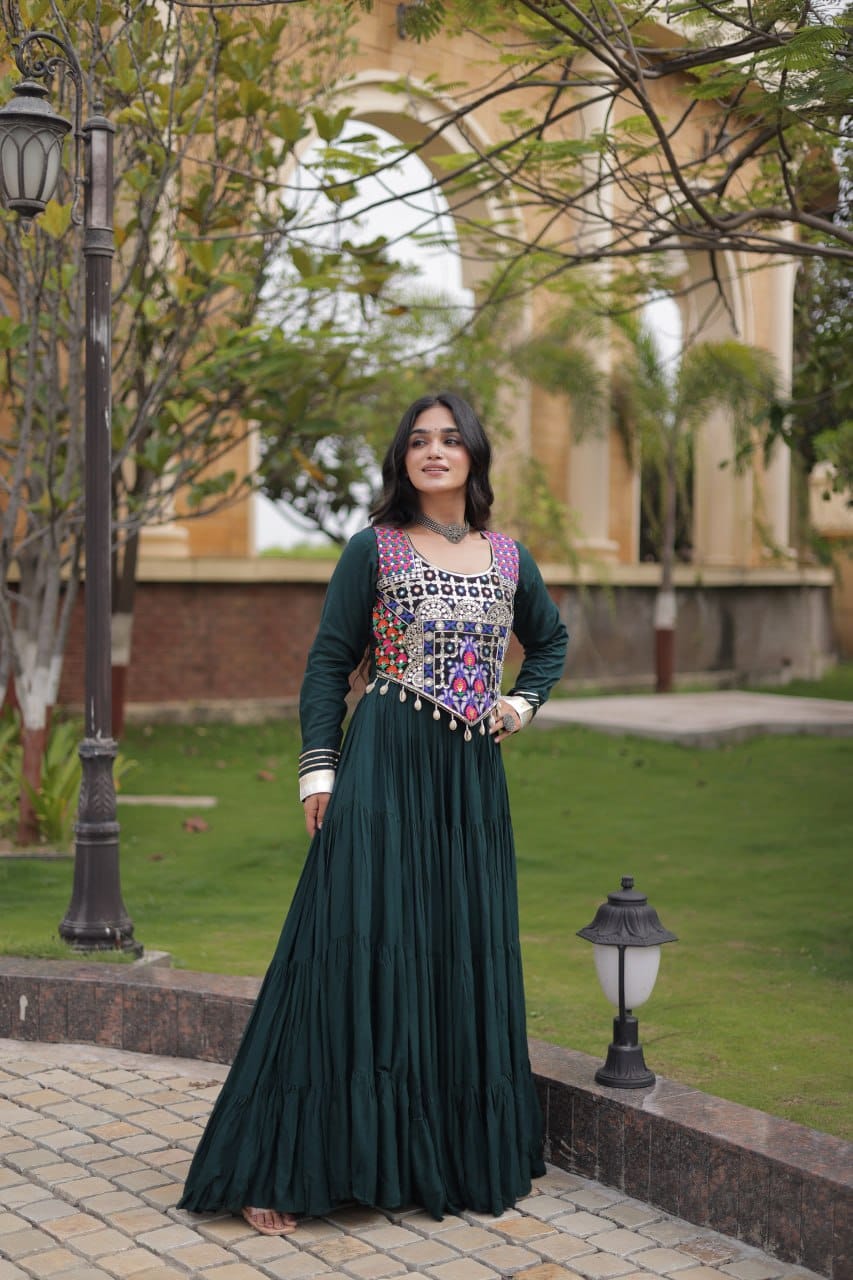 SM Rayon Gown with Gota Patti Lace & Mirror Work Blouse