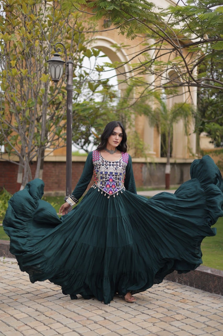 SM Rayon Gown with Gota Patti Lace & Mirror Work Blouse