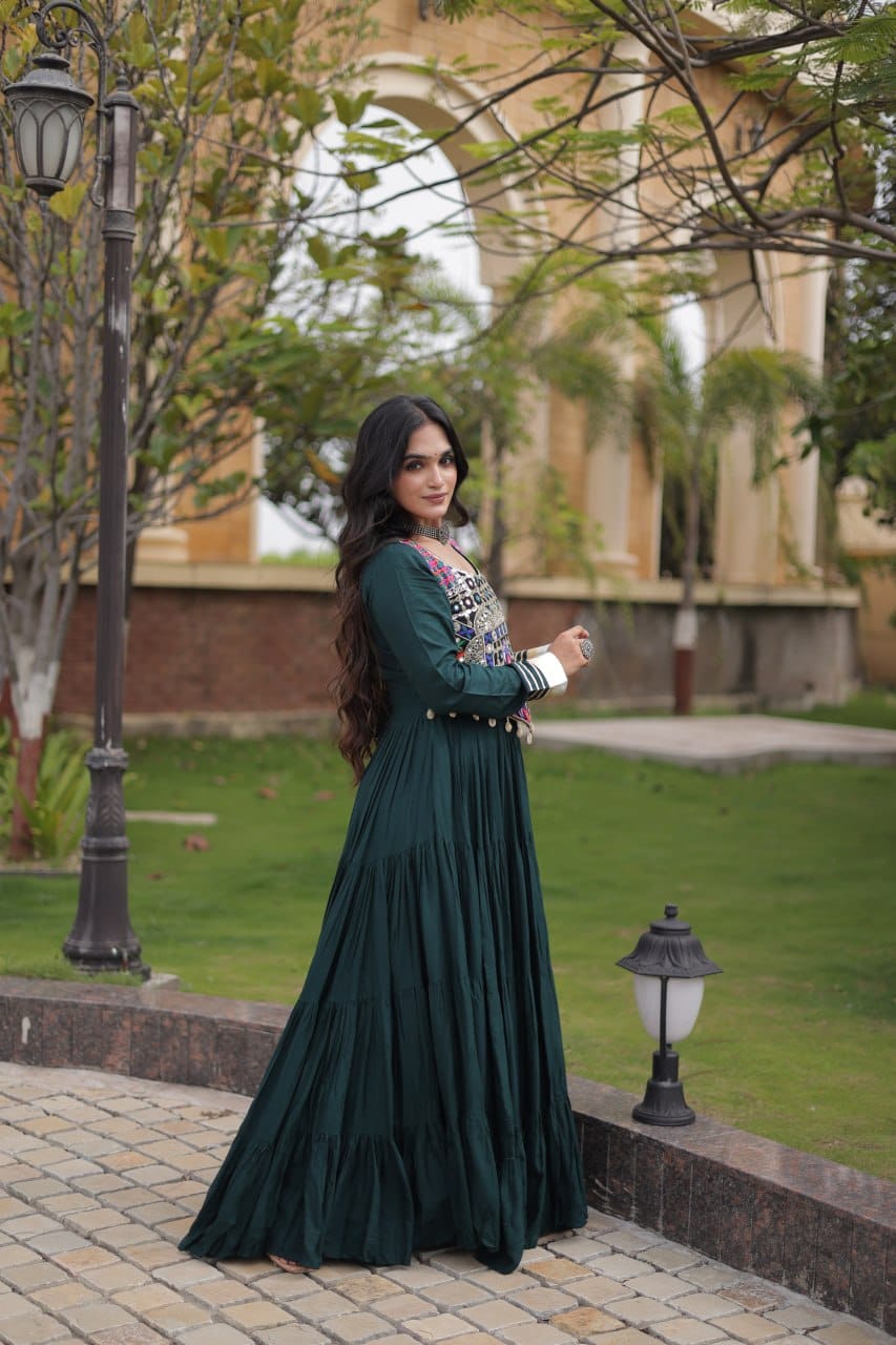 SM Rayon Gown with Gota Patti Lace & Mirror Work Blouse