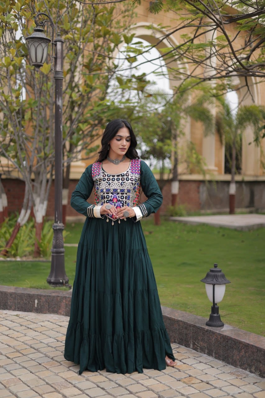 SM Rayon Gown with Gota Patti Lace & Mirror Work Blouse