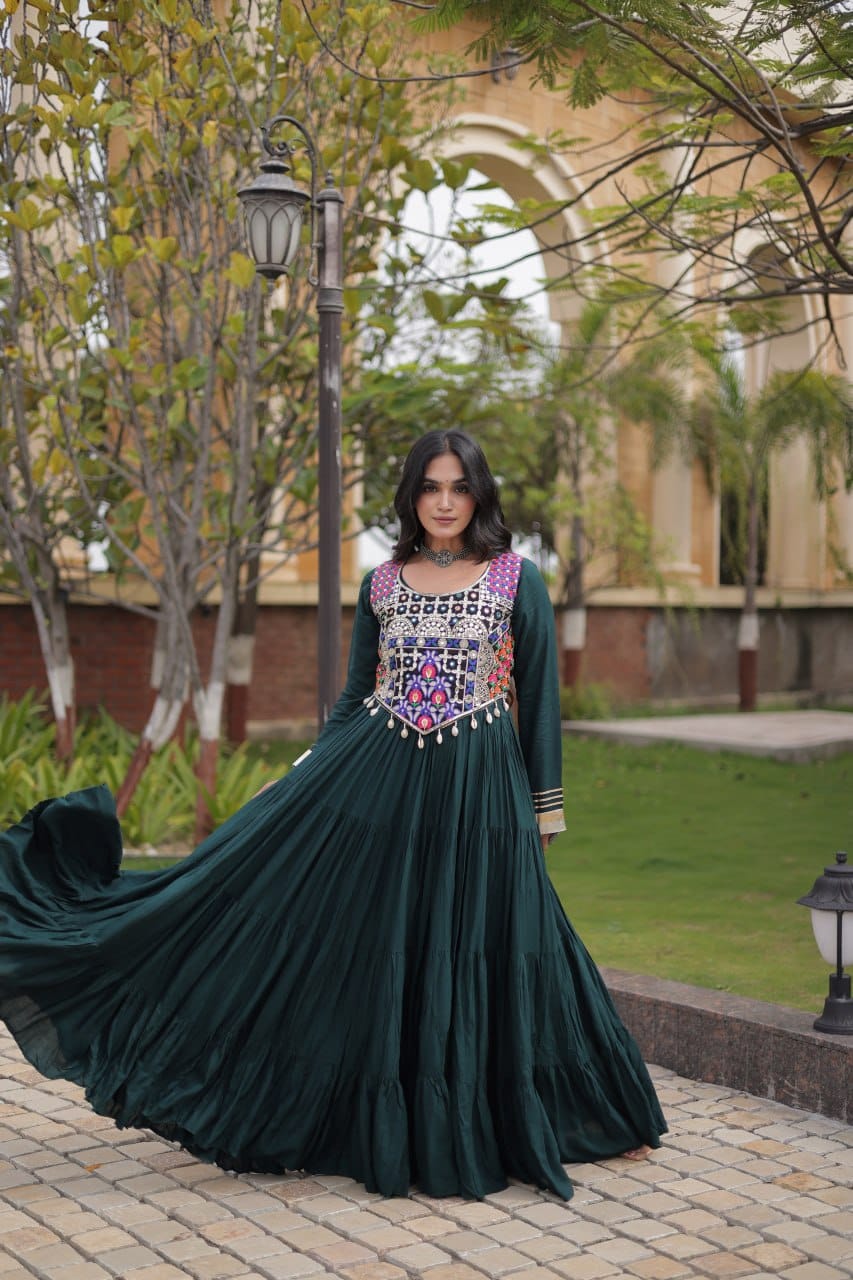 SM Rayon Gown with Gota Patti Lace & Mirror Work Blouse