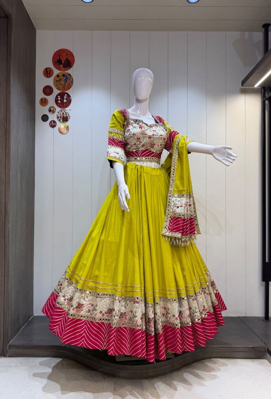 SM Roman Cotton Silk Lehenga Choli with Heavy Vintage Border & Dupatta