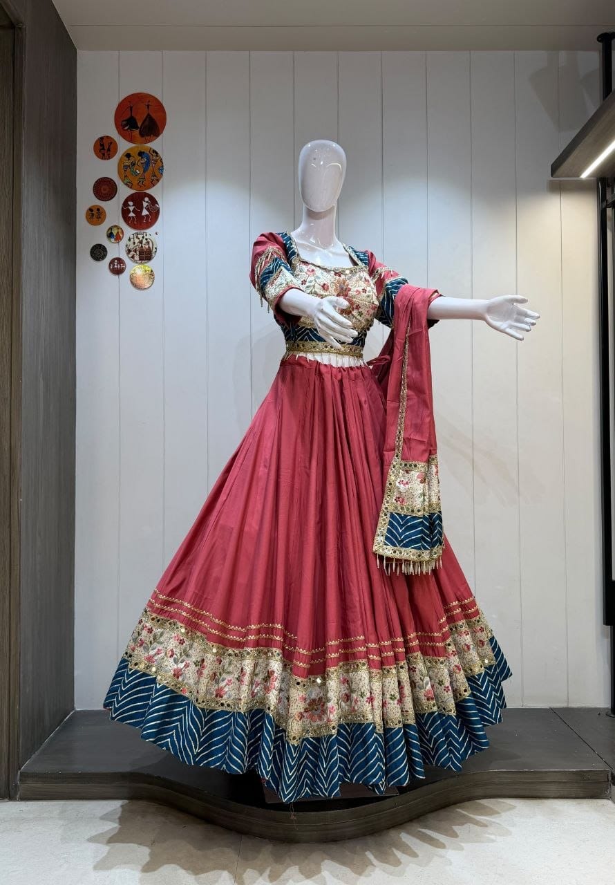 SM Roman Cotton Silk Lehenga Choli with Heavy Vintage Border & Dupatta