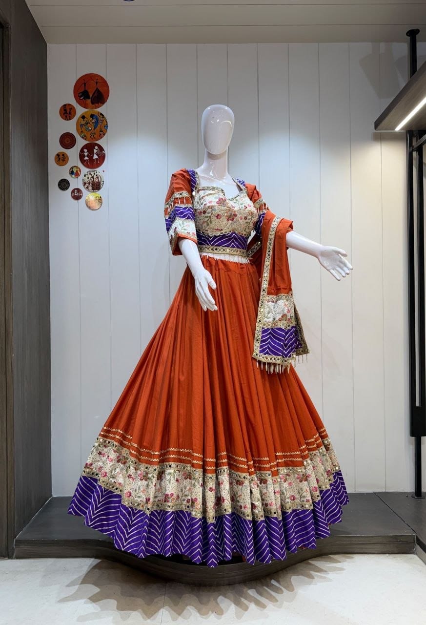 SM Roman Cotton Silk Lehenga Choli with Heavy Vintage Border & Dupatta