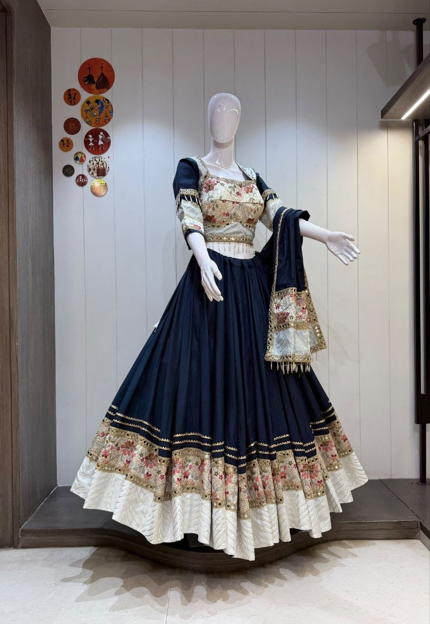 SM Roman Cotton Silk Lehenga Choli with Heavy Vintage Border & Dupatta
