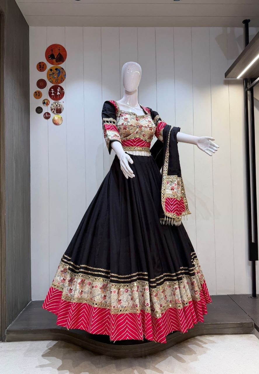 SM Roman Cotton Silk Lehenga Choli with Heavy Vintage Border & Dupatta