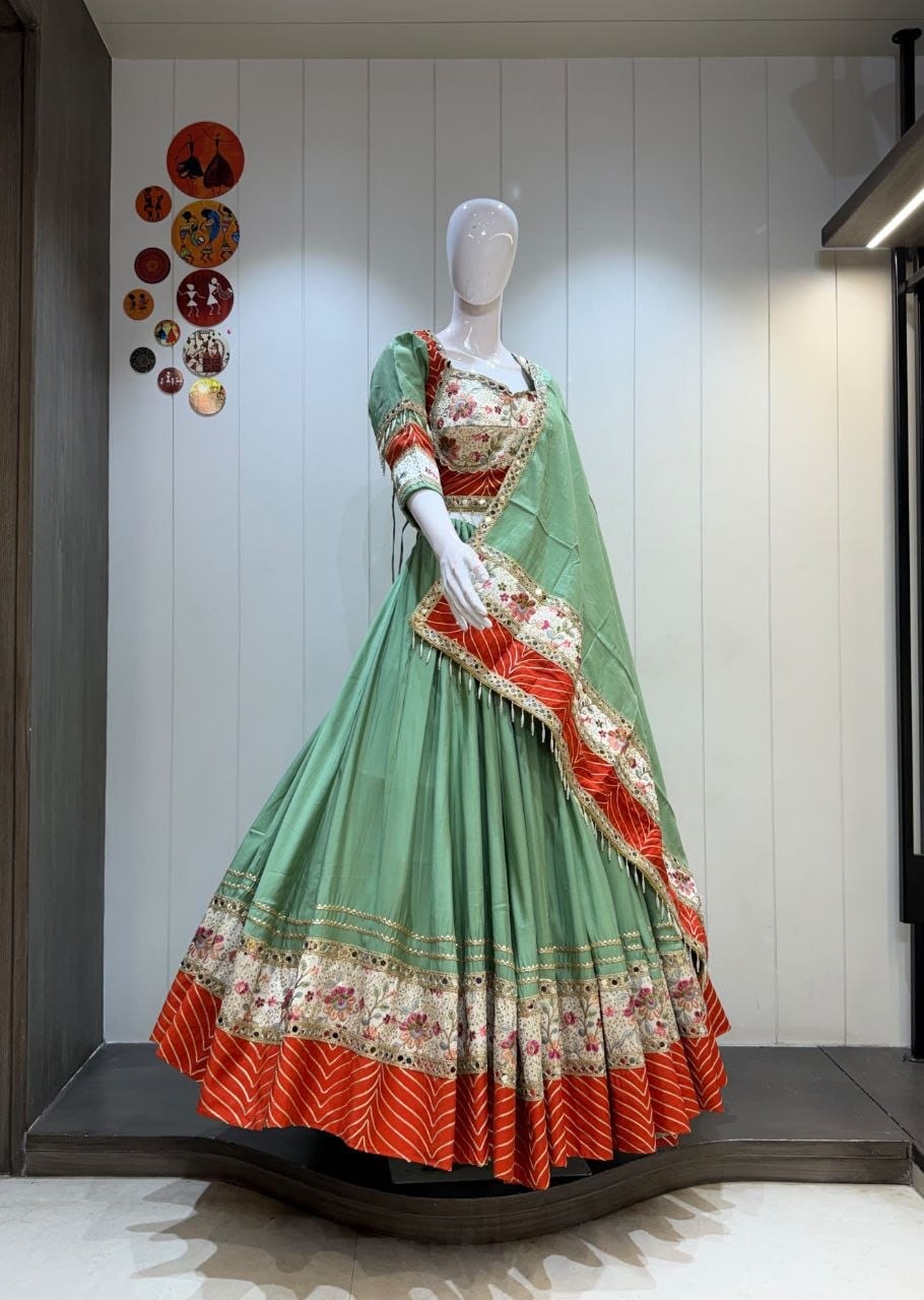 SM Roman Cotton Silk Lehenga Choli with Heavy Vintage Border & Dupatta