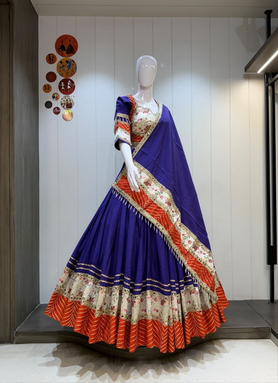 SM Roman Cotton Silk Lehenga Choli with Heavy Vintage Border & Dupatta