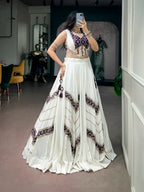 SM Royal White Rayon Lehenga with Mirror Work Blouse