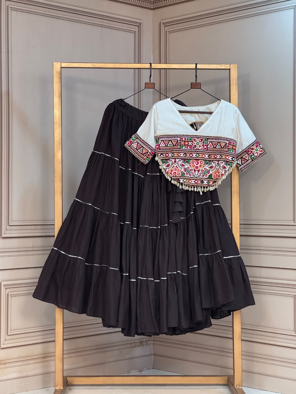 SM Kora Cotton Full-Stitched Lehenga with Kutchi Patchwork Blouse