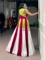 SM Rayon Contrast Panel Lehenga with Gota Patti, Pearls & Koti