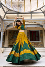 SM Rayon Ajrakh Printed Lehenga with Mirror Lace & Dupatta