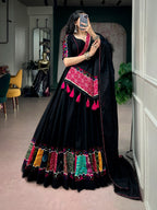 SM Khadi Cotton Lehenga with Multicolor Patchwork & Gamthi Lace