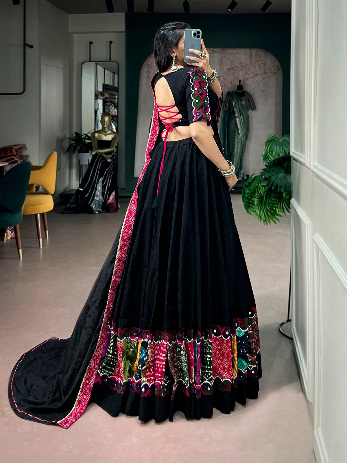 SM Khadi Cotton Lehenga with Multicolor Patchwork & Gamthi Lace