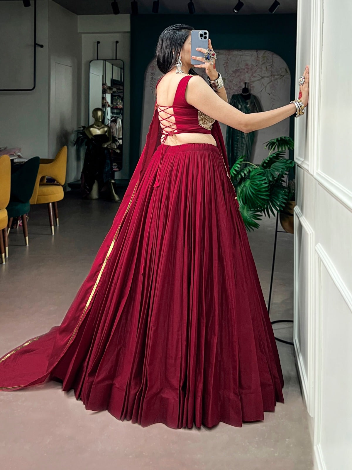 SM Mal Cotton Lehenga with Sequins & Thread Embroidered Blouse