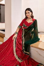 SM Georgette Bandhej Foil Print Lehenga with Mirror Lace Dupatta