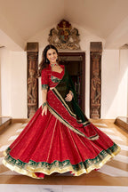 SM Georgette Bandhej Foil Print Lehenga with Mirror Lace Dupatta