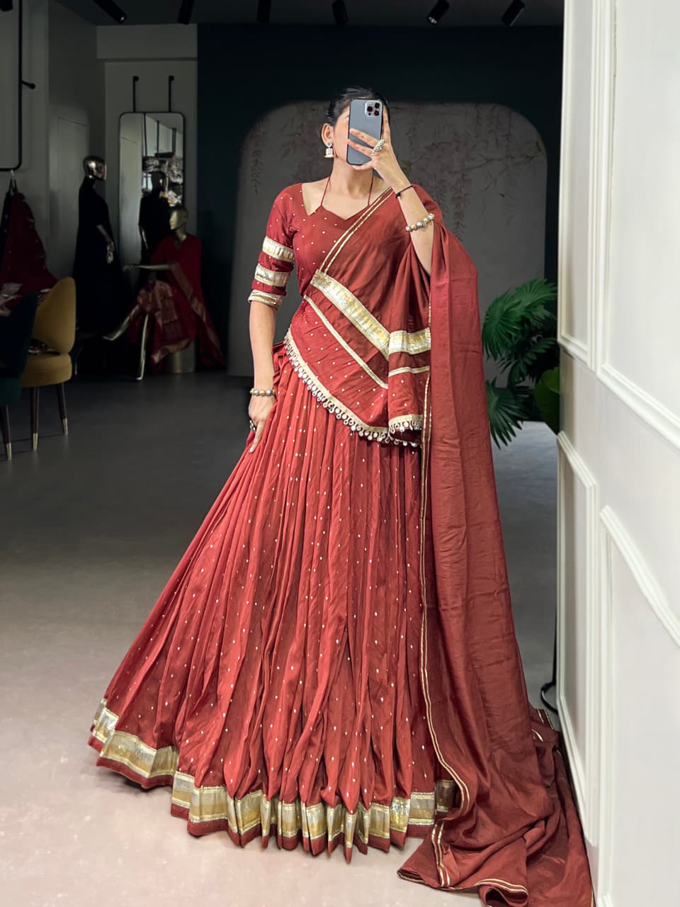 SM Pure Chanderi Zari Woven Lehenga with Matching Blouse & Dupatta