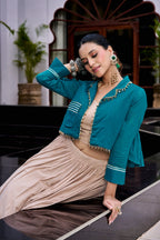 SM Pure Cotton Kashida & Gamthi Work Lehenga with Top & Purse