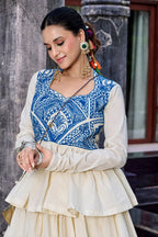 SM Pure Cotton Kashida & Gamthi Work Lehenga with Top & Purse
