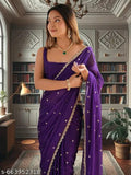 SM Women Georgette Saree with Solid Blouse