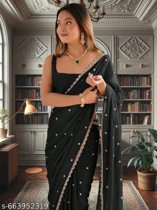 SM Women Georgette Saree with Solid Blouse