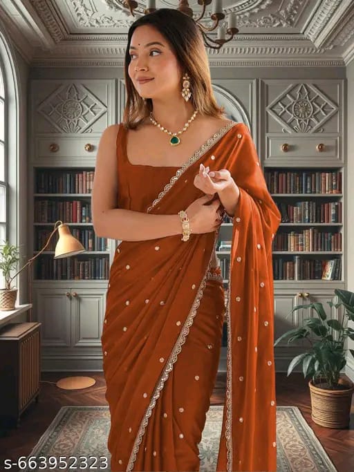 SM Women Georgette Saree with Solid Blouse