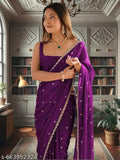 SM Women Georgette Saree with Solid Blouse